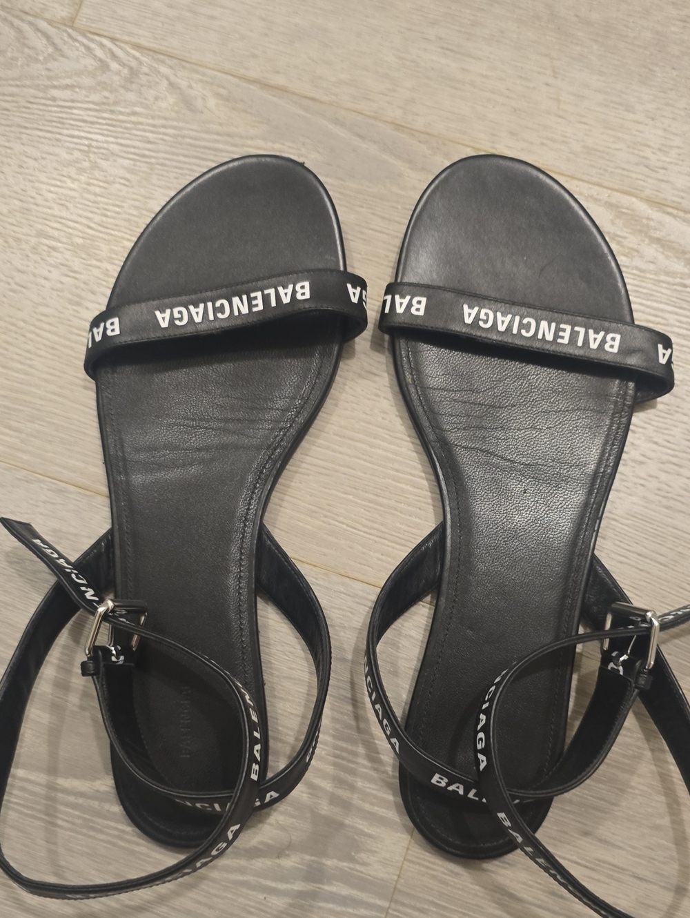 Balenciaga Black Logo Strap Flat Sandals